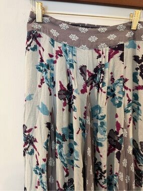 Floral Pleated Maxi Skirt in light blue with Teal & Plum Accents- Free People